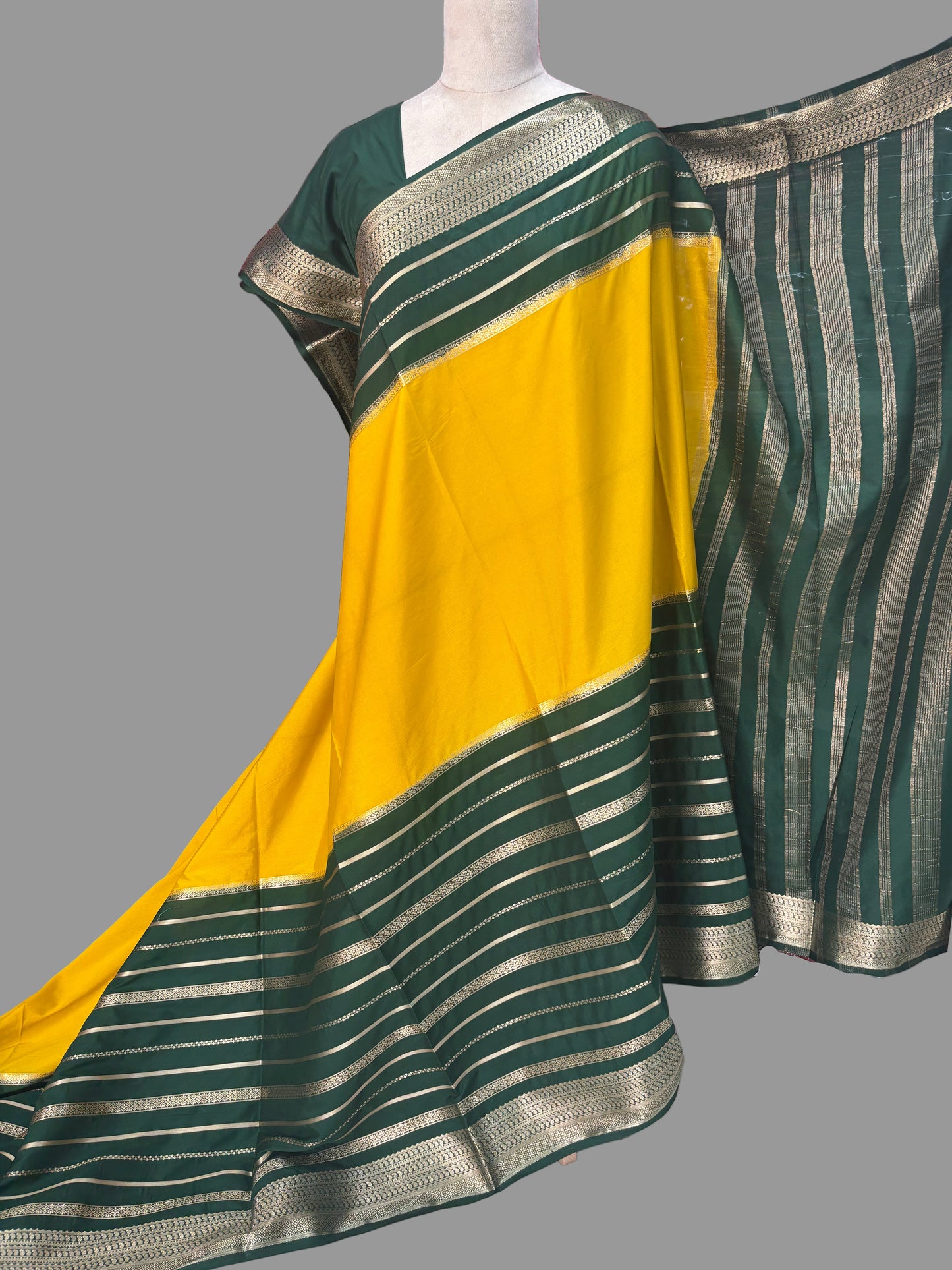 Semi Mysore Crepe (Premium, 2D 3 Lines Mango Border)