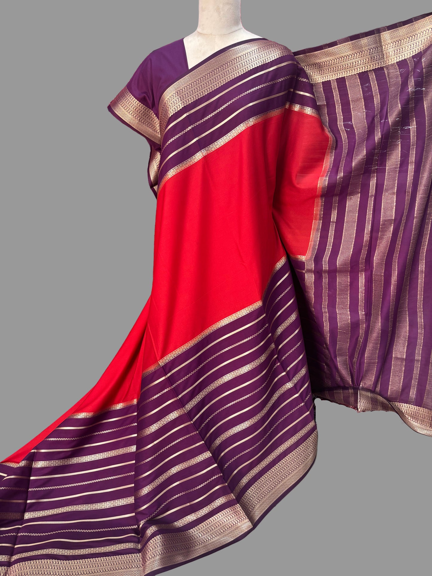 Semi Mysore Crepe (Premium, 2D 3 Lines Mango Border)