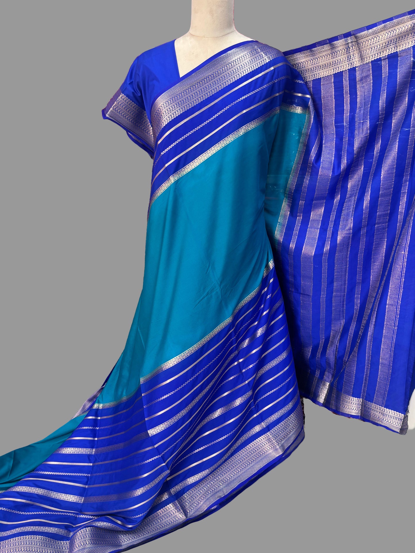 Semi Mysore Crepe (Premium, 2D 3 Lines Mango Border)