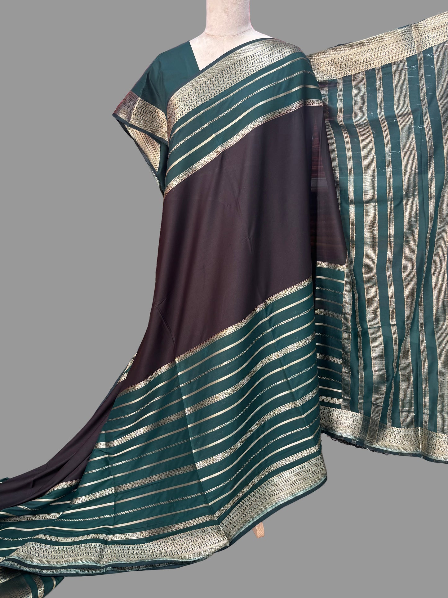 Semi Mysore Crepe (Premium, 2D 3 Lines Mango Border)