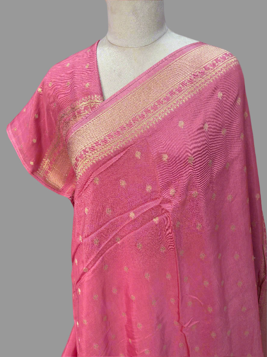 Banarasi Viscose Saree (Premium, Motifs Body, Peacock Border)