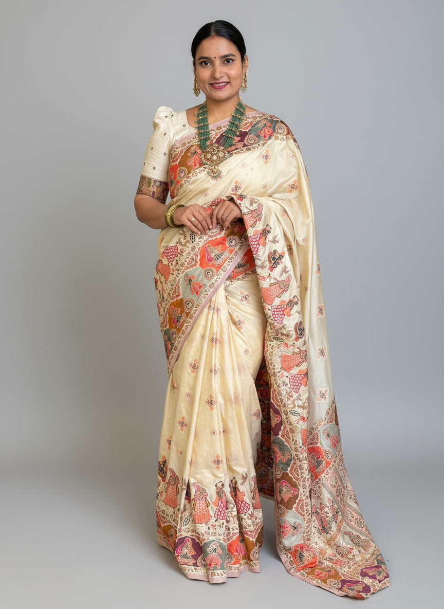 Kashmiri Pashmina Saree (Dancing Doll Theme)