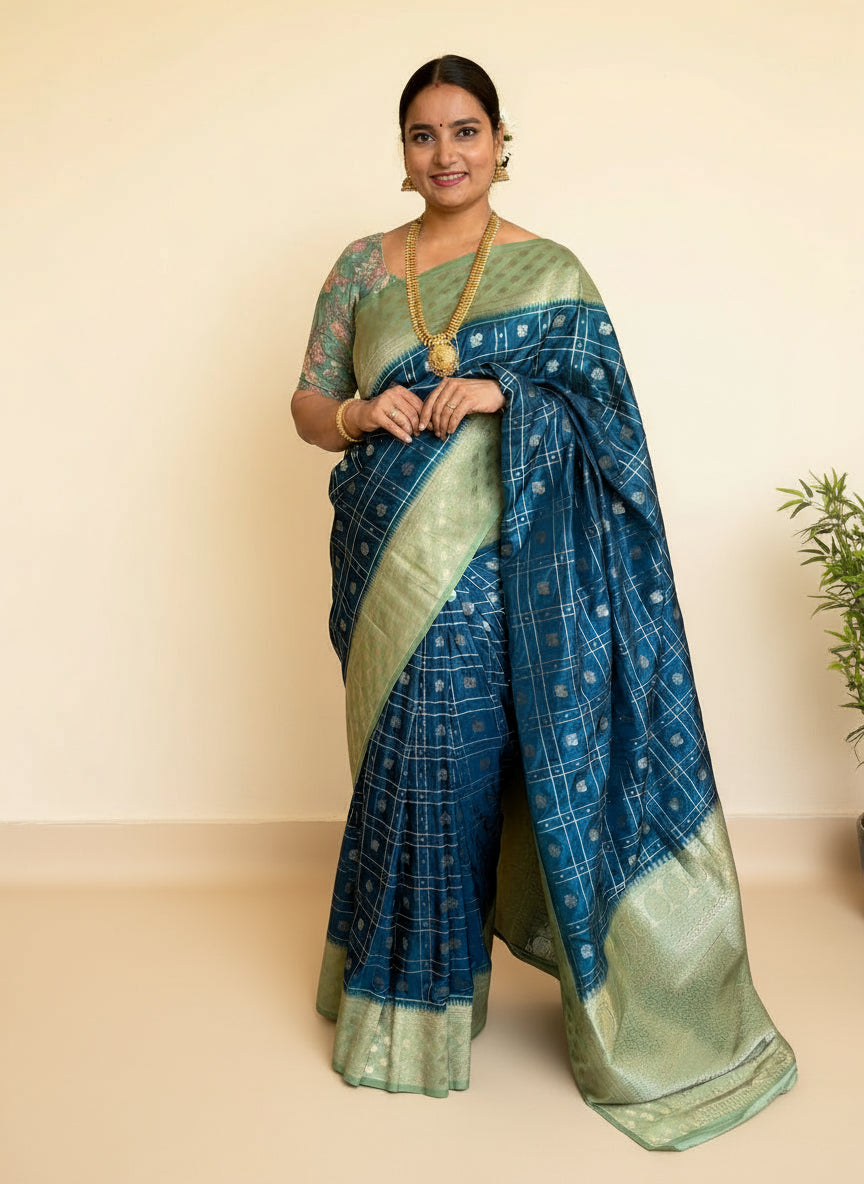 Semi Mysore Crepe (Checks, Motifs, Rich Pallu)