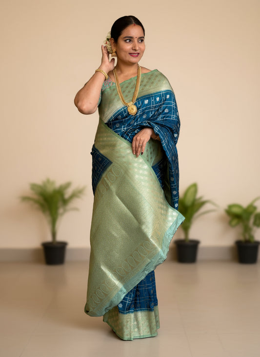 Semi Mysore Crepe (Checks, Motifs, Rich Pallu)