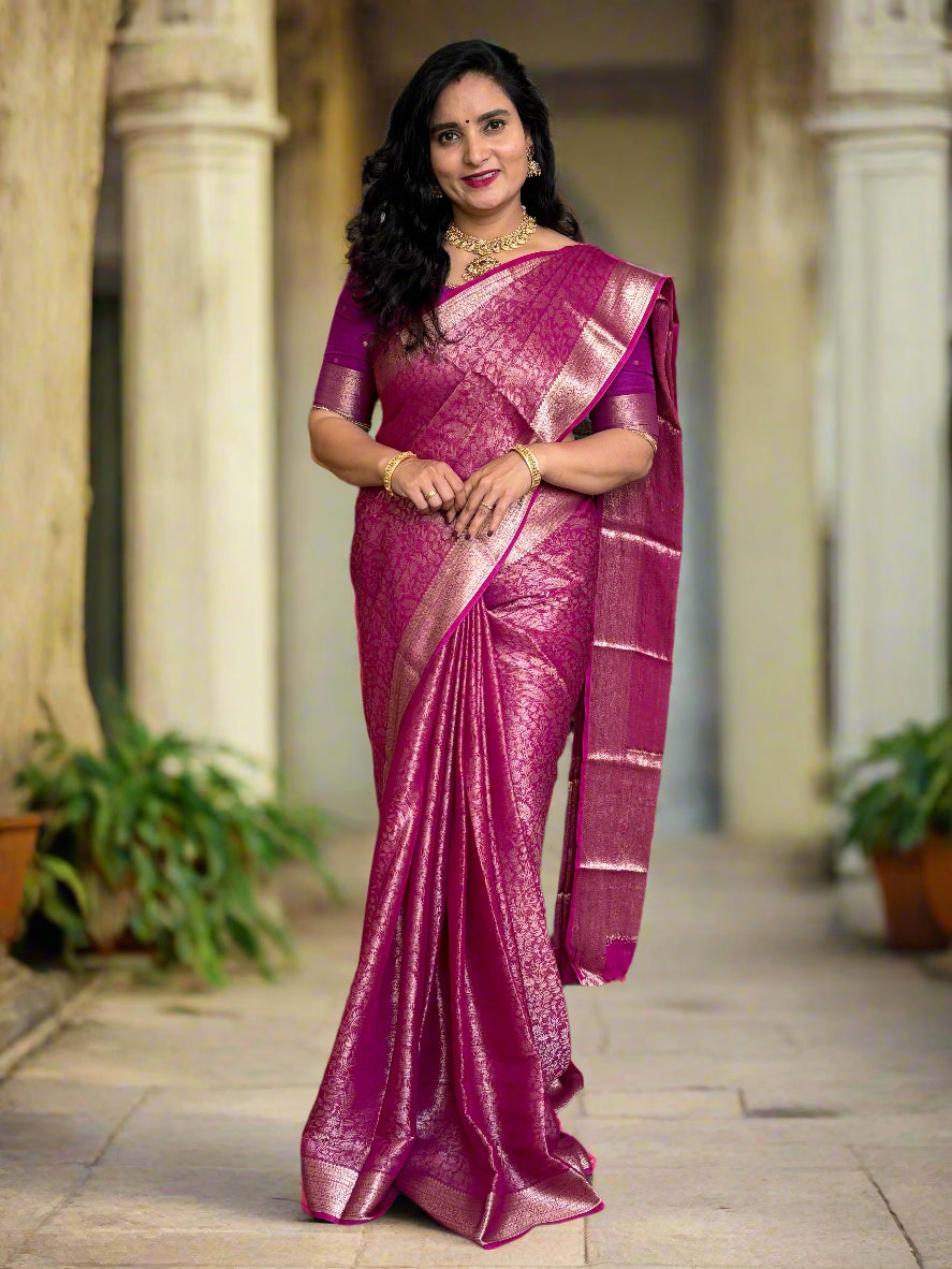 Semi Mysore Brocade (Beautiful Plants and Flowers Jari Brocade Weaving)