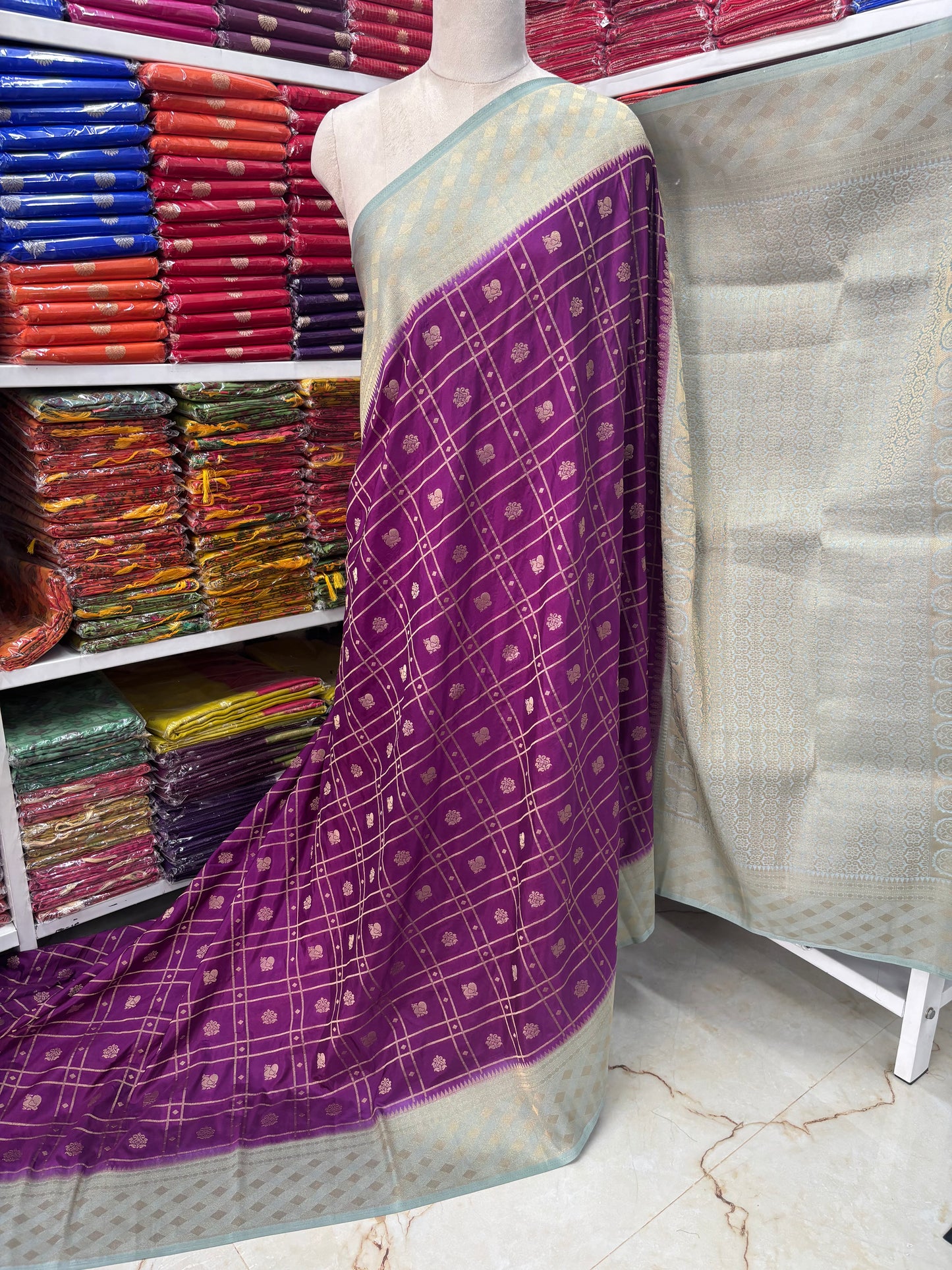 Semi Mysore Crepe (Checks, Motifs, Rich Pallu)