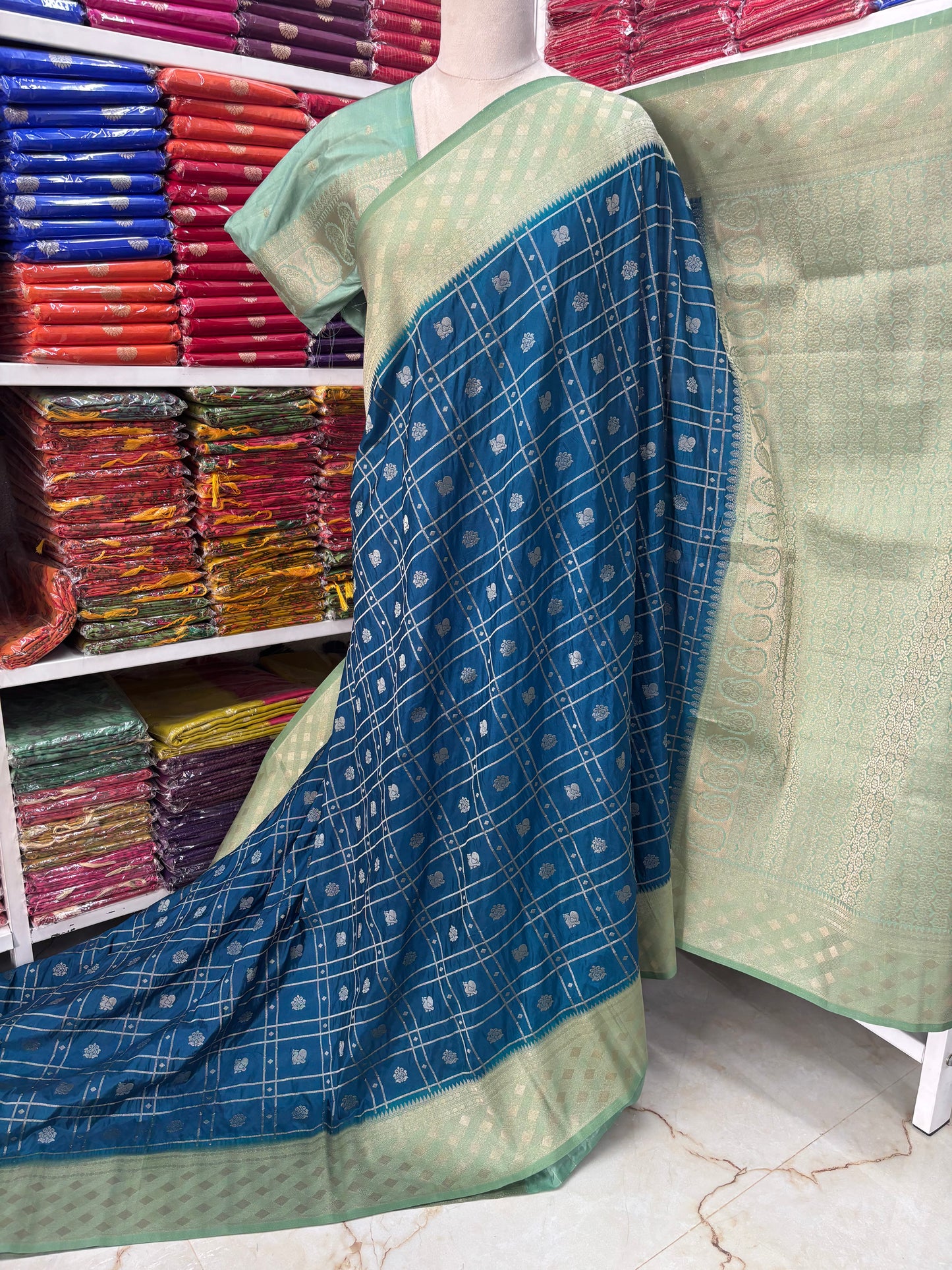 Semi Mysore Crepe (Checks, Motifs, Rich Pallu)