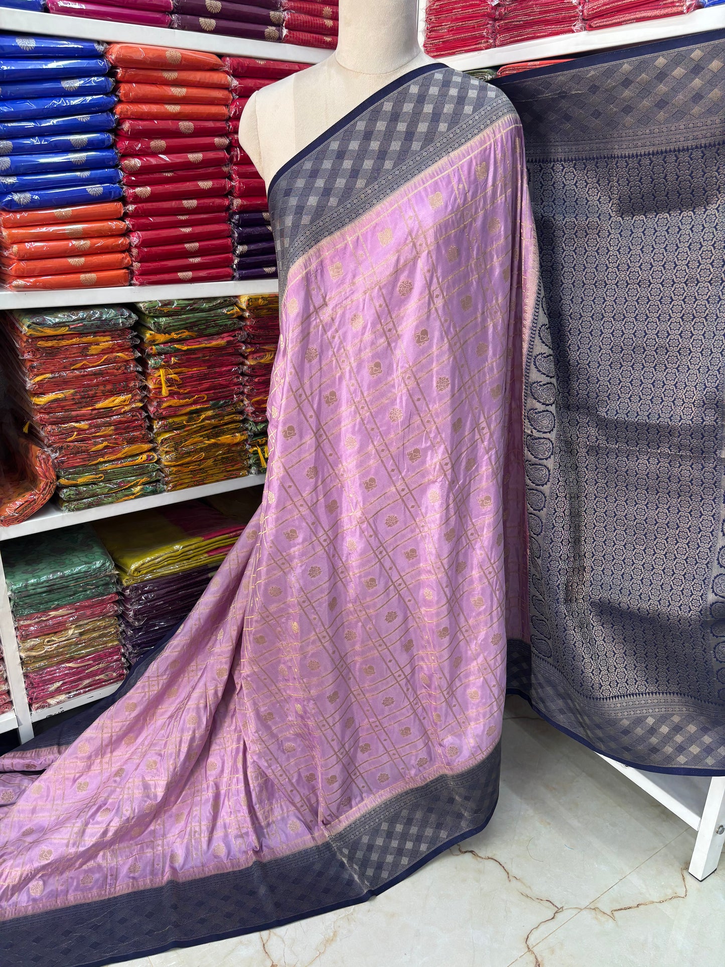 Semi Mysore Crepe (Checks, Motifs, Rich Pallu)