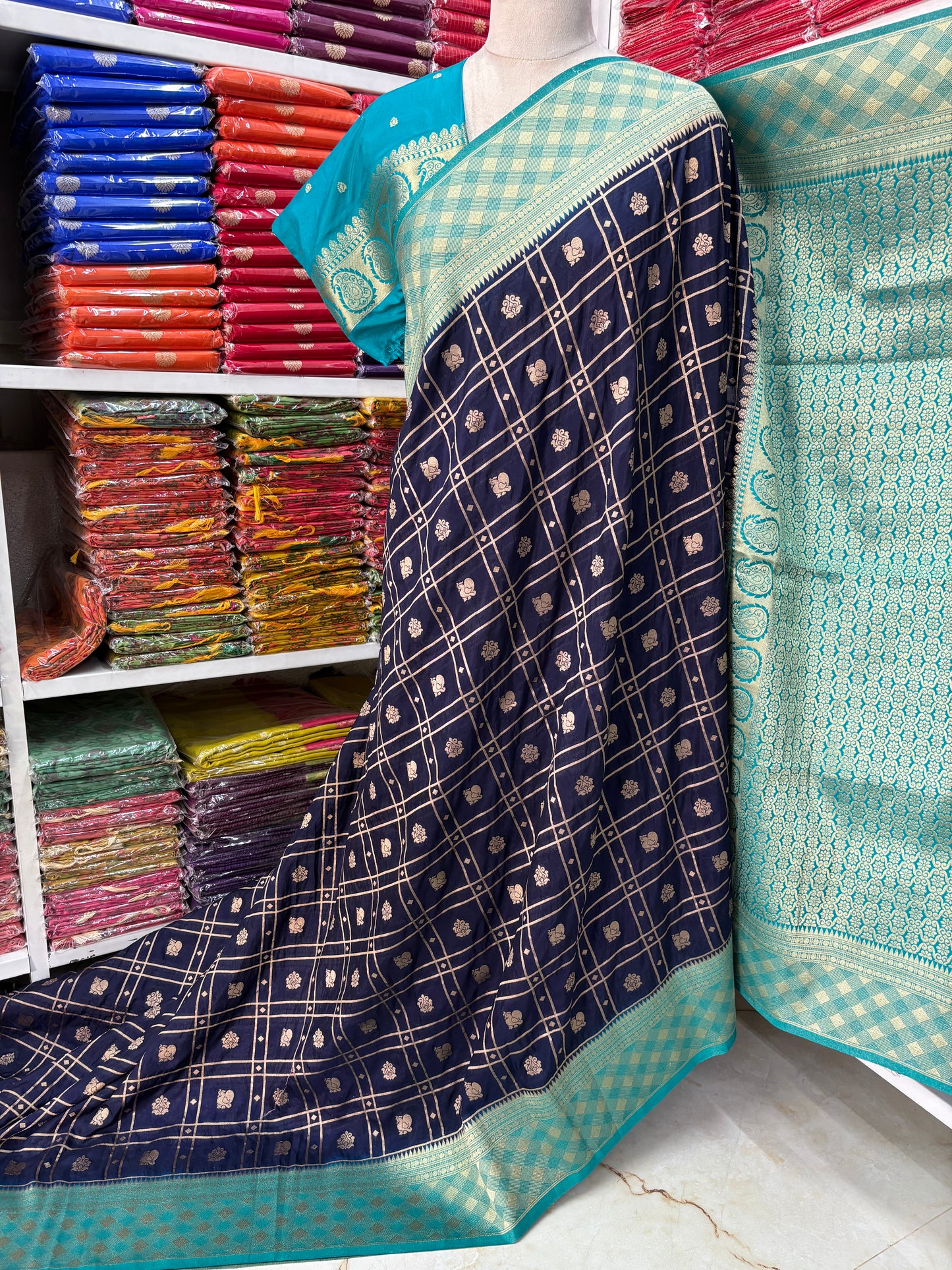 Semi Mysore Crepe (Checks, Motifs, Rich Pallu)