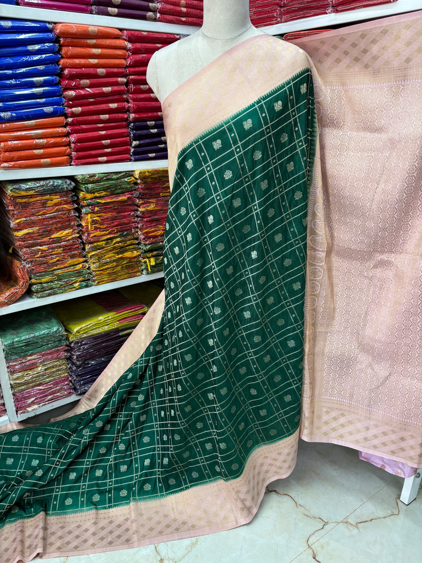 Semi Mysore Crepe (Checks, Motifs, Rich Pallu)