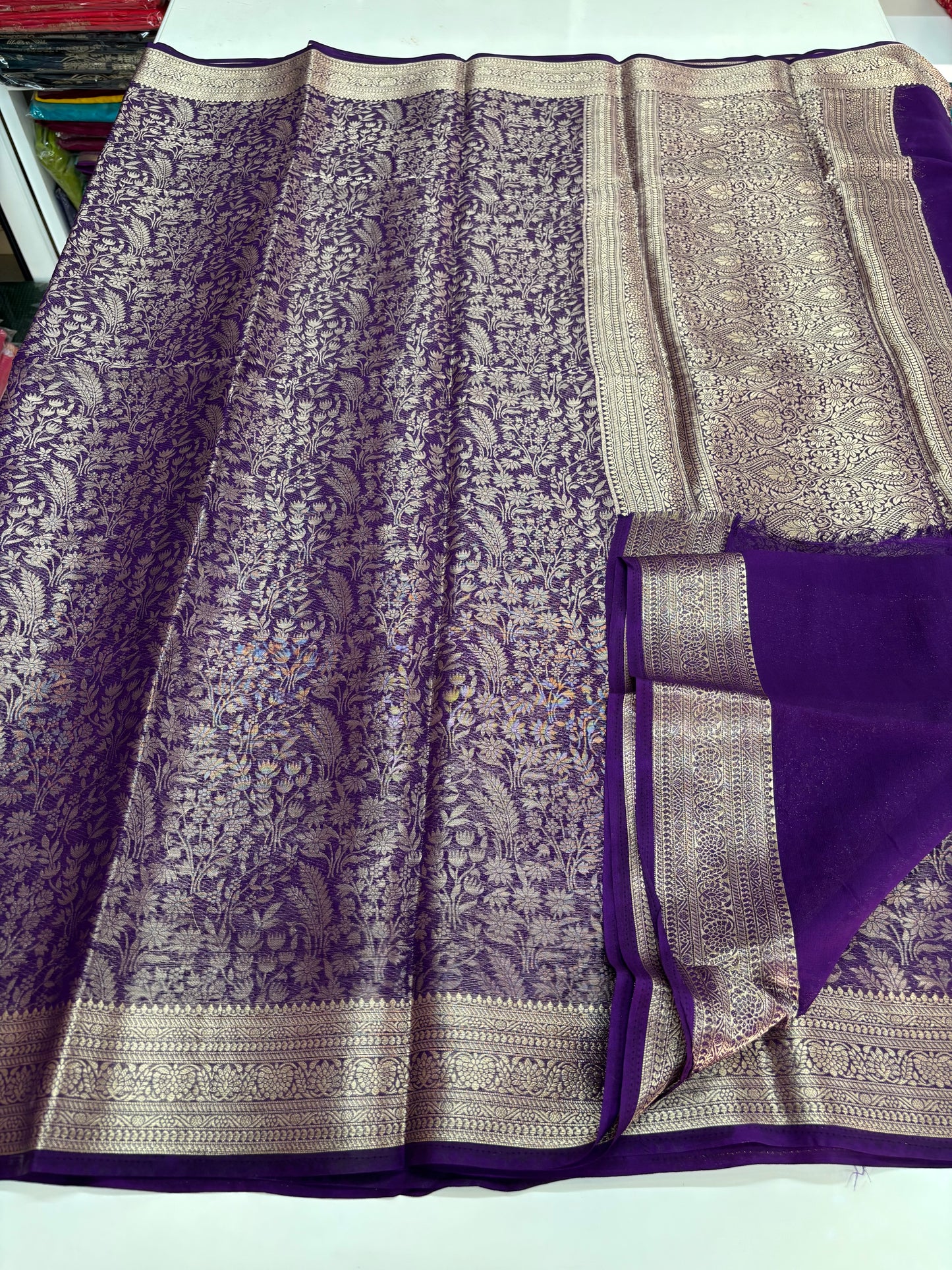 Semi Mysore Brocade (Beautiful Plants and Flowers Jari Brocade Weaving)