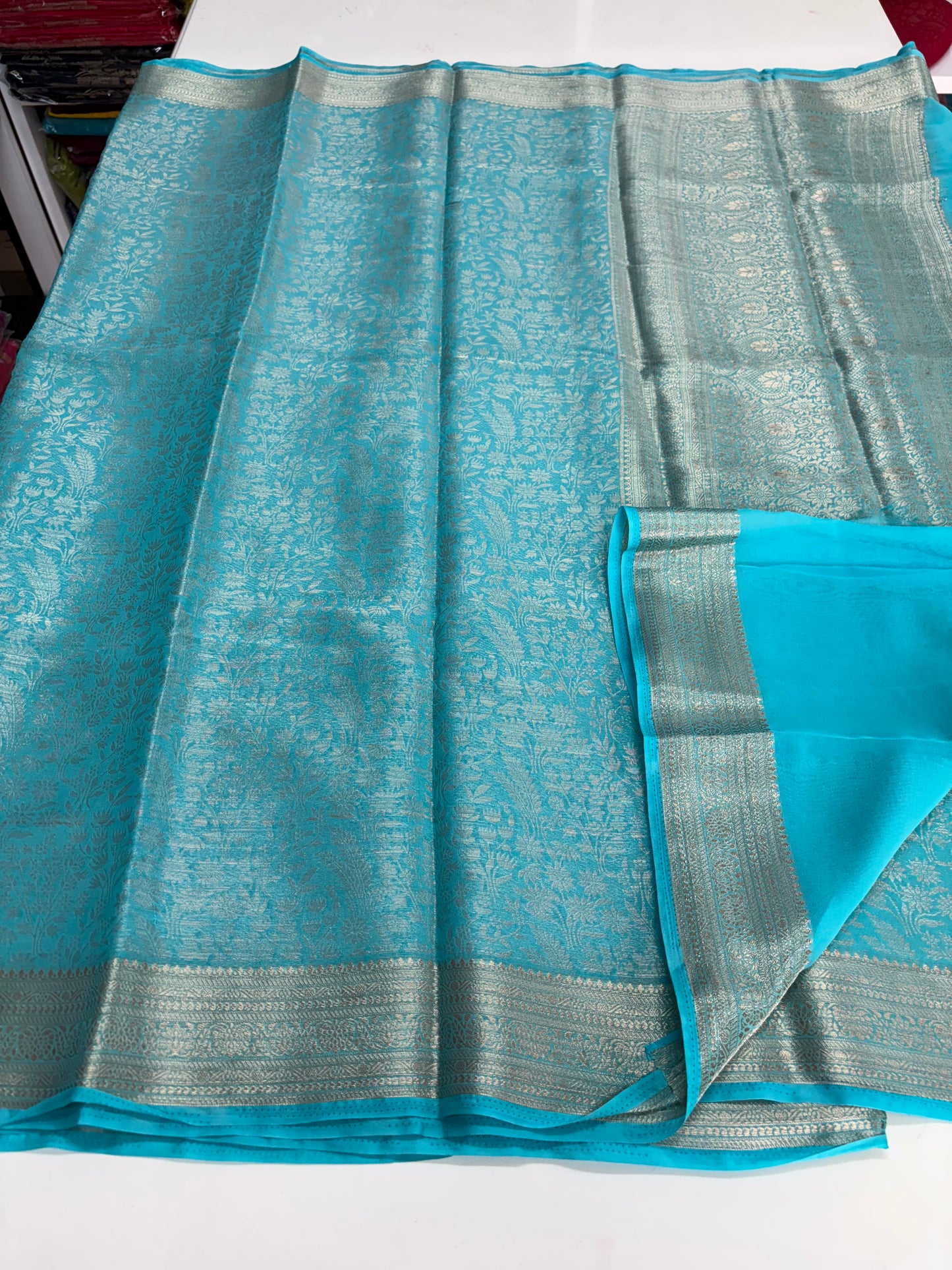 Semi Mysore Brocade (Beautiful Plants and Flowers Jari Brocade Weaving)