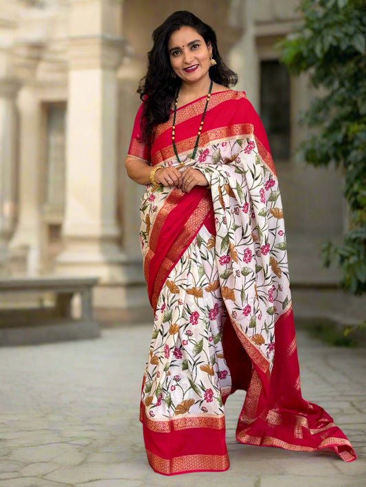 Semi Mysore Crepe (Floral Kalamkari Print)