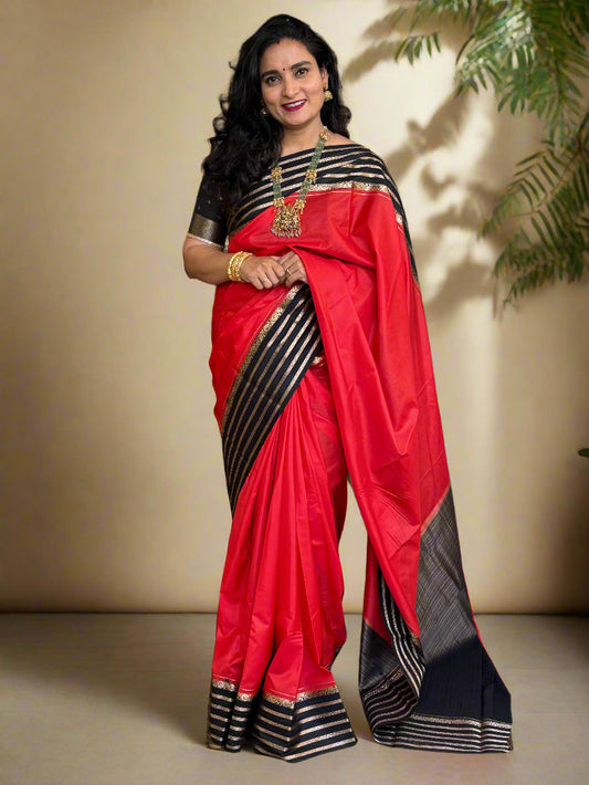 Semi Mysore Crepe (Premium, 5 lines Border)