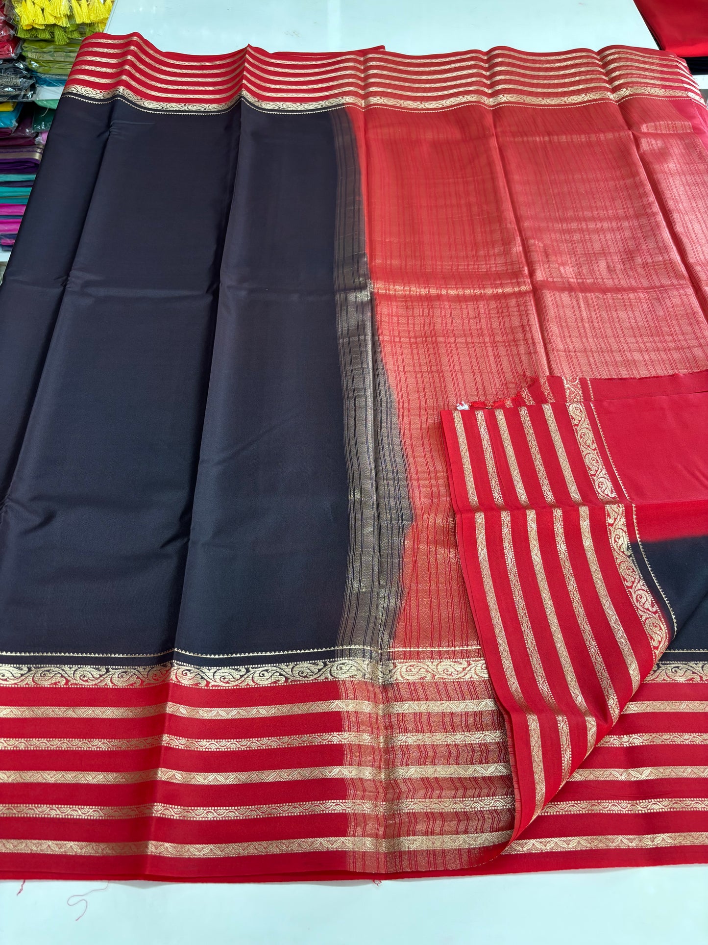 Semi Mysore Crepe (Premium, 5 lines Border)