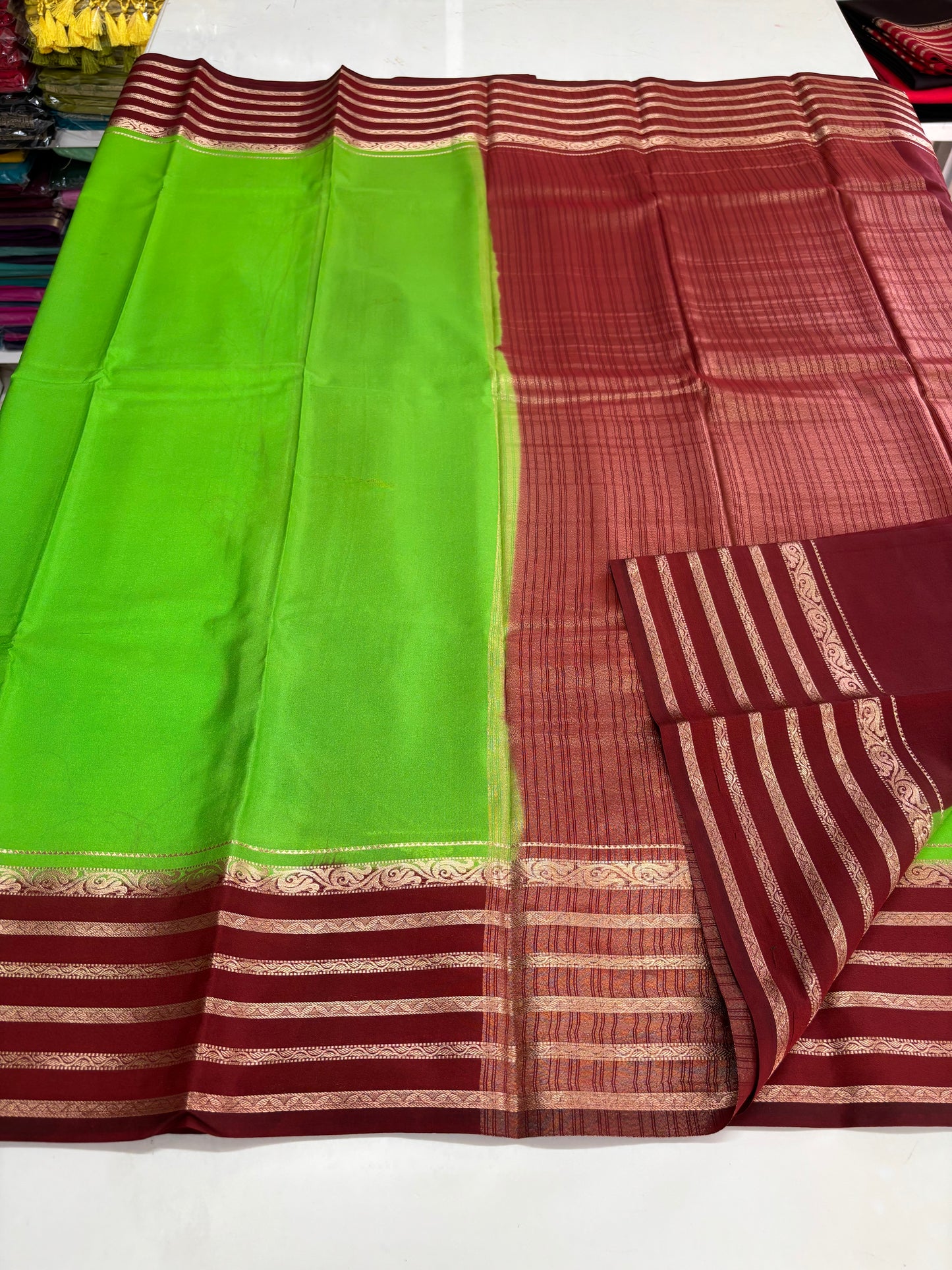Semi Mysore Crepe (Premium, 5 lines Border)