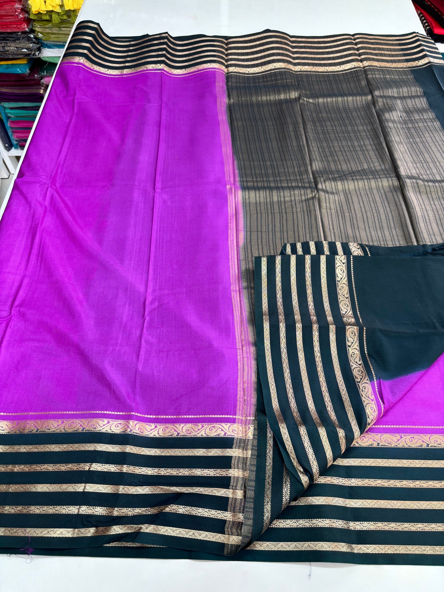 Semi Mysore Crepe (Premium, 5 lines Border)