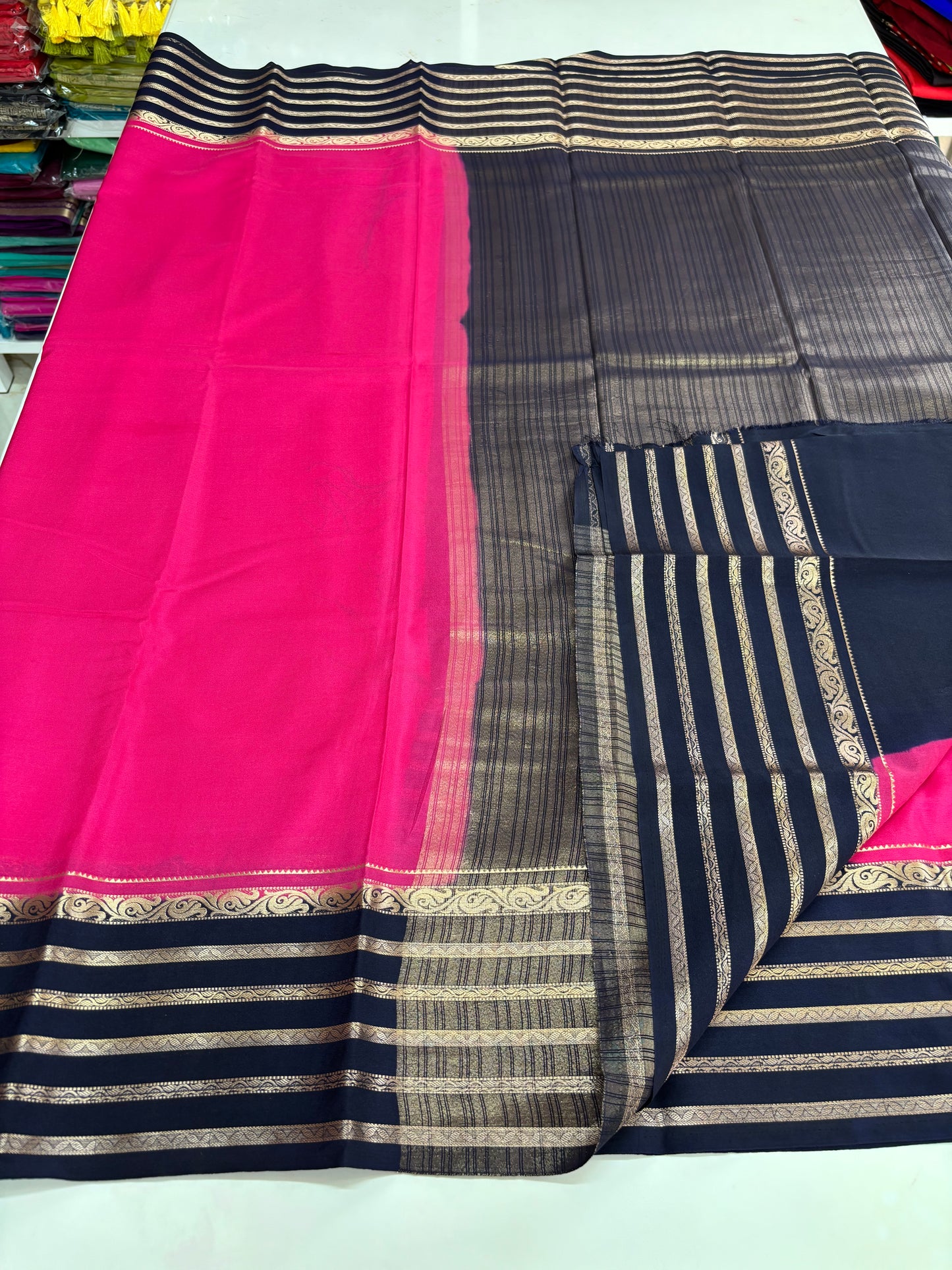 Semi Mysore Crepe (Premium, 5 lines Border)