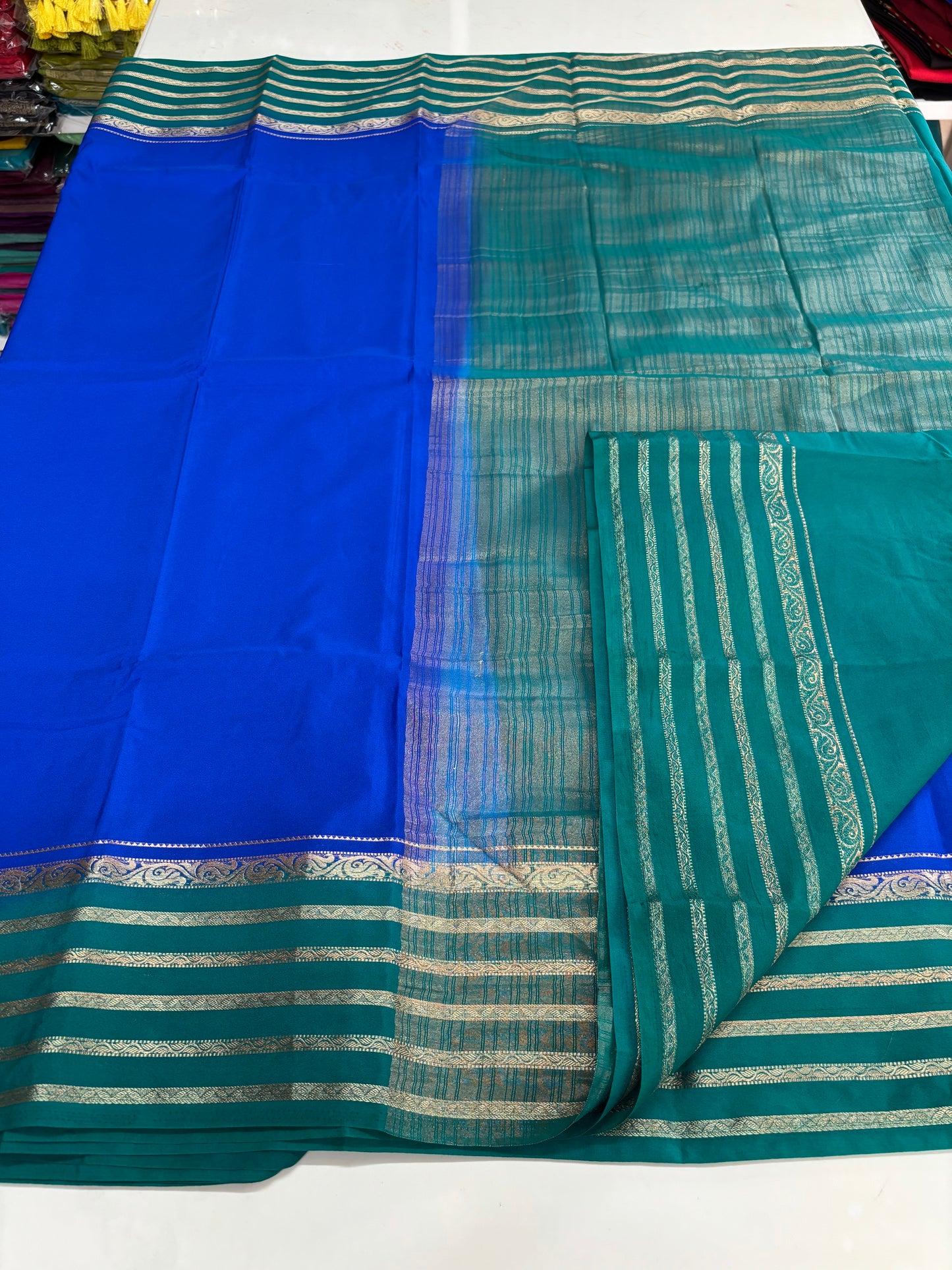 Semi Mysore Crepe (Premium, 5 lines Border)