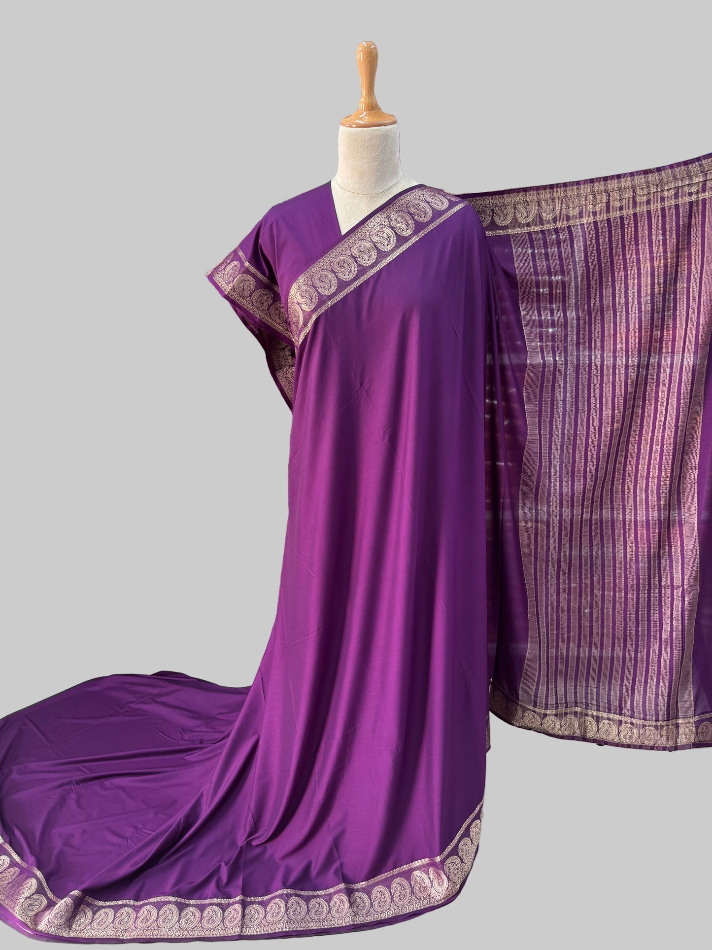 Semi Mysore Crepe (Self, Premium, Mango Border)