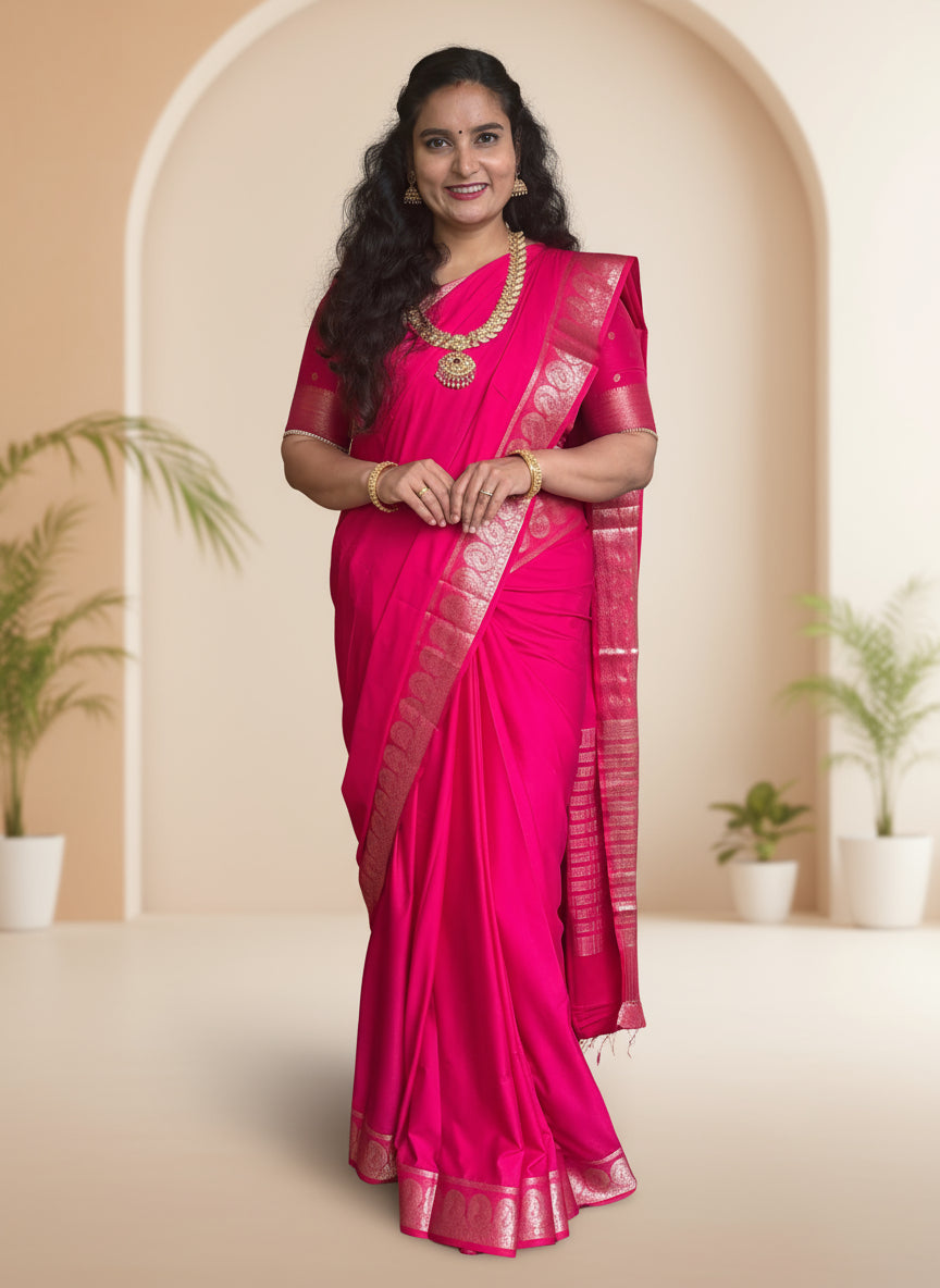 Semi Mysore Crepe (Self, Premium, Mango Border)