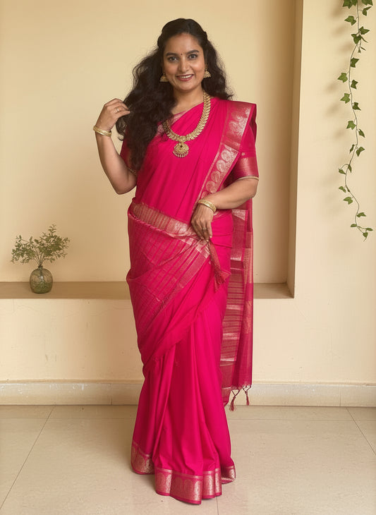 Semi Mysore Crepe (Self, Premium, Mango Border)