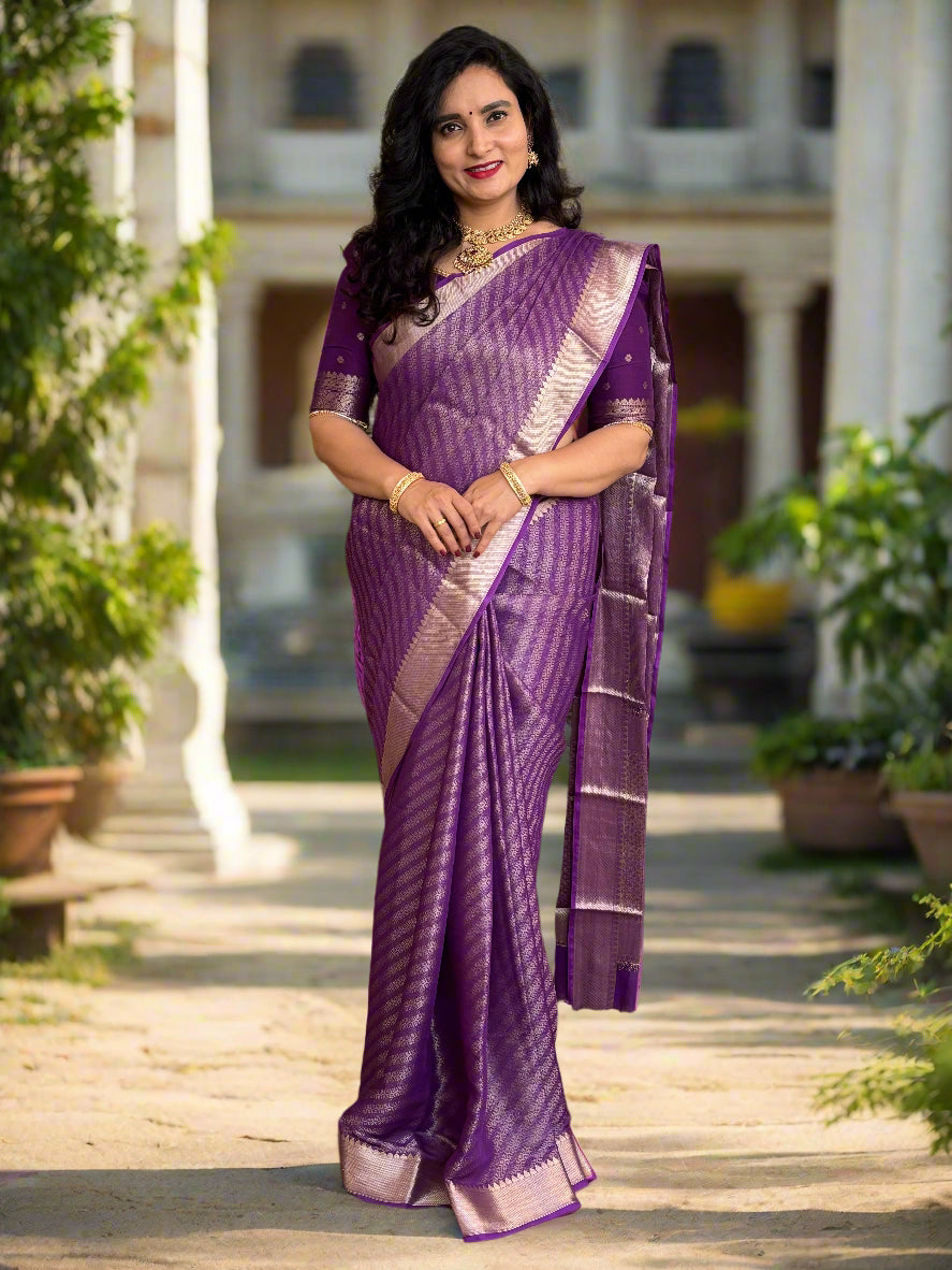 Semi Mysore Brocade (Floral Diagonal Lines Pattern)