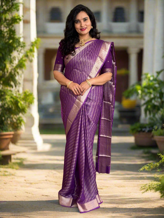 Semi Mysore Brocade (Floral Diagonal Lines Pattern)