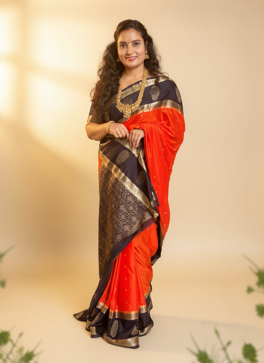 Semi Mysore Crepe (Rich Pallu and Jumka Bentex Border)