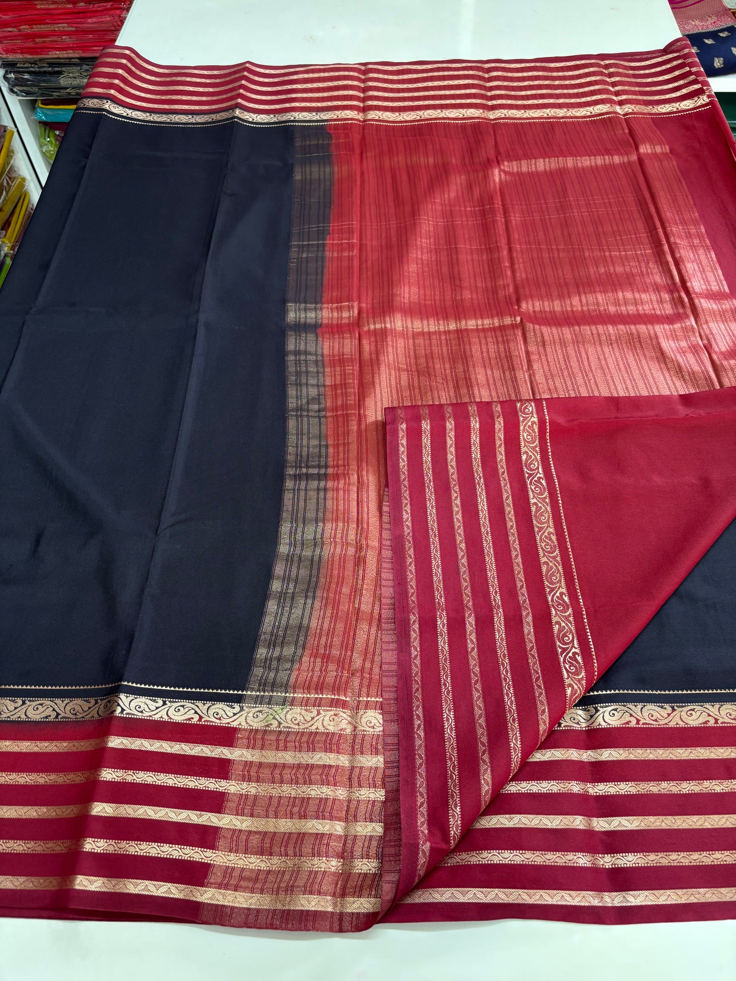 Semi Mysore Crepe (Premium, 5 lines Border)