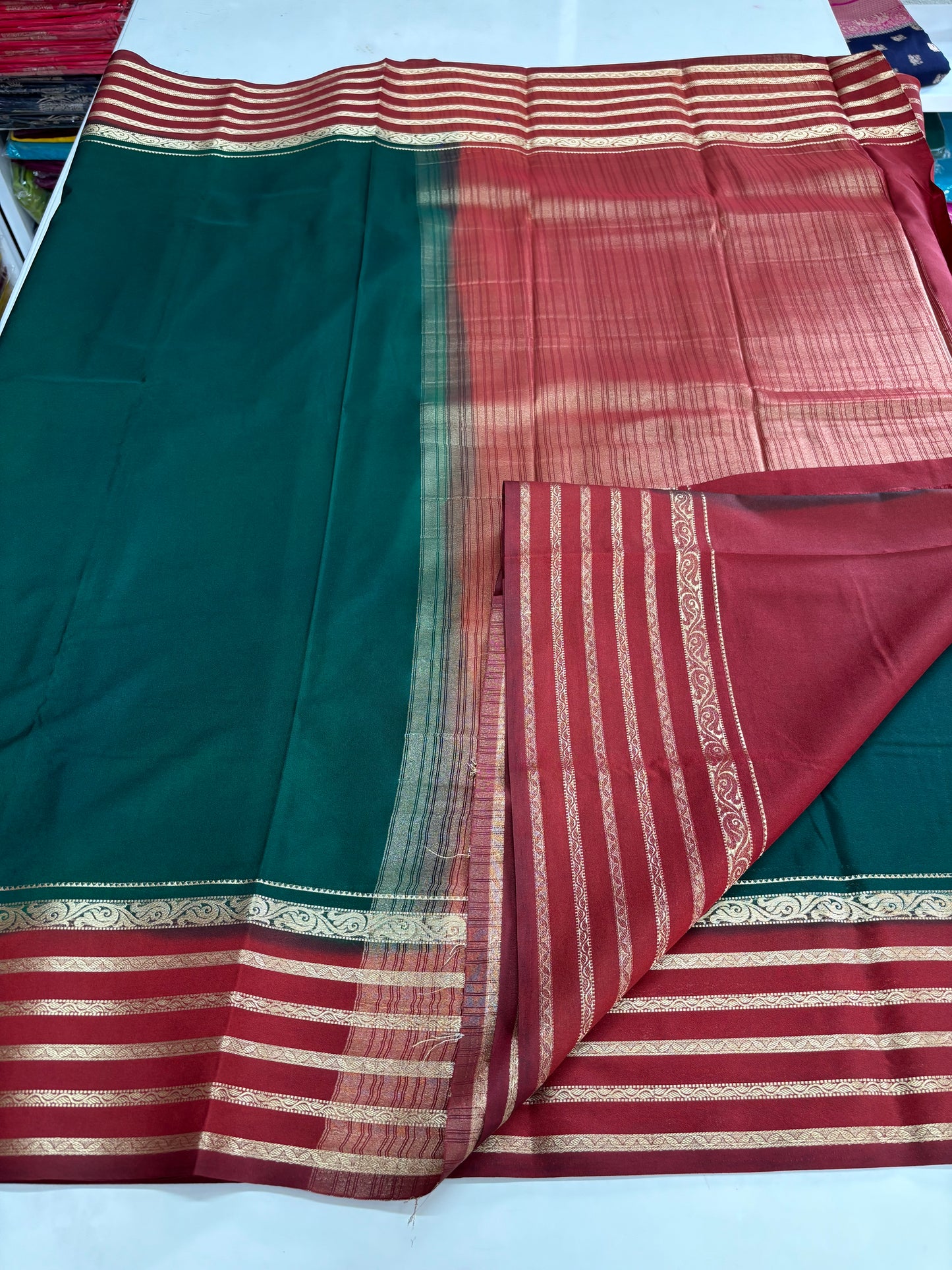Semi Mysore Crepe (Premium, 5 lines Border)