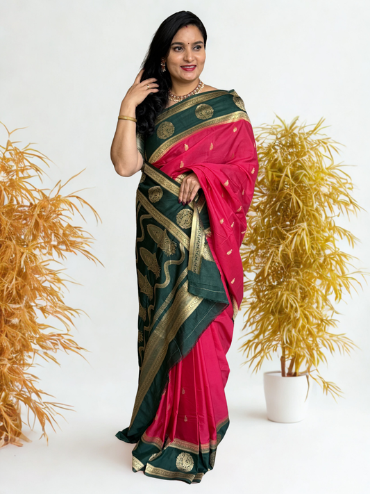 Semi Mysore Crepe (Small Peacock Motifs)