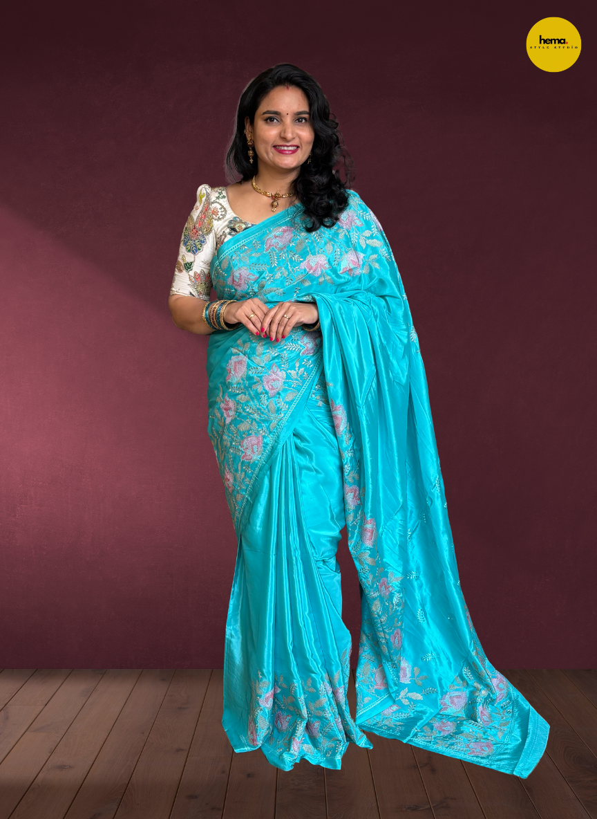 Natural Crepe Saree (Floral Embroidery)