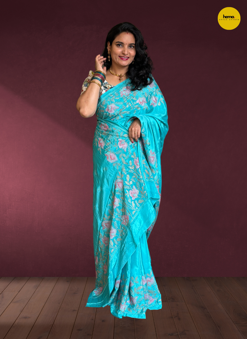 Natural Crepe Saree (Floral Embroidery)