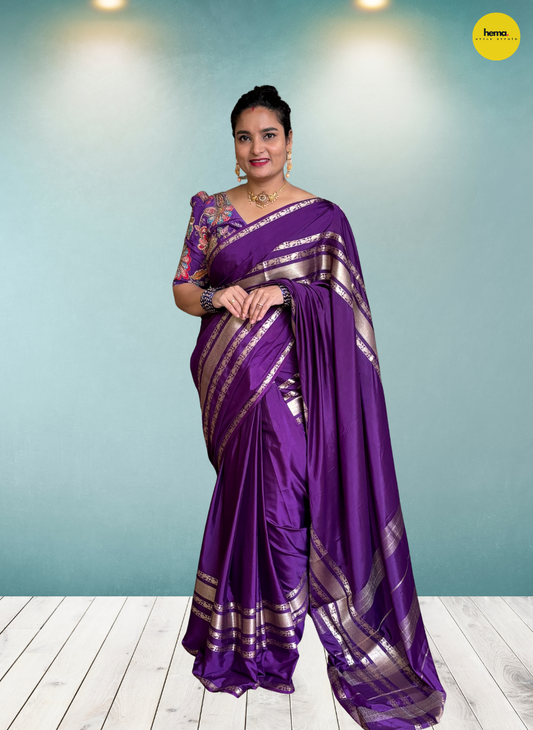 Semi Mysore Crepe (Mango Design 4 Lines Border)