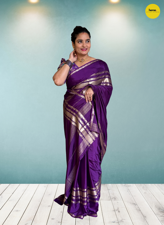 Semi Mysore Crepe (Mango Design 4 Lines Border)