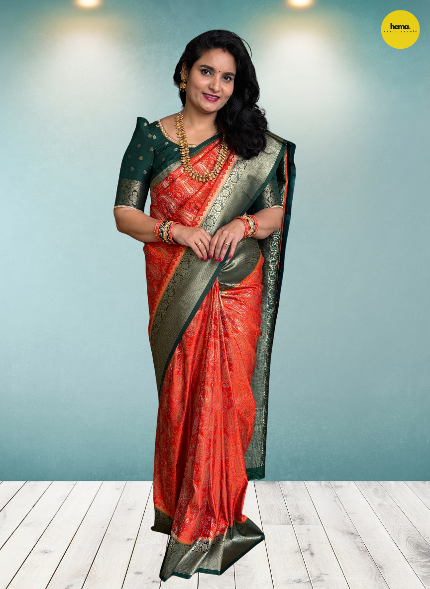 Brocade Semi Mysore Crepe (Meena with Banarasi Border)