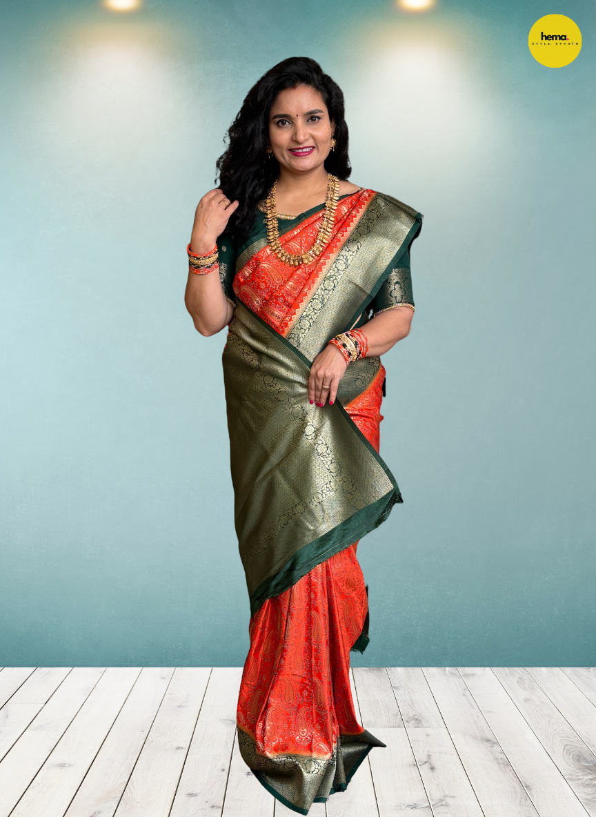 Brocade Semi Mysore Crepe (Meena with Banarasi Border)