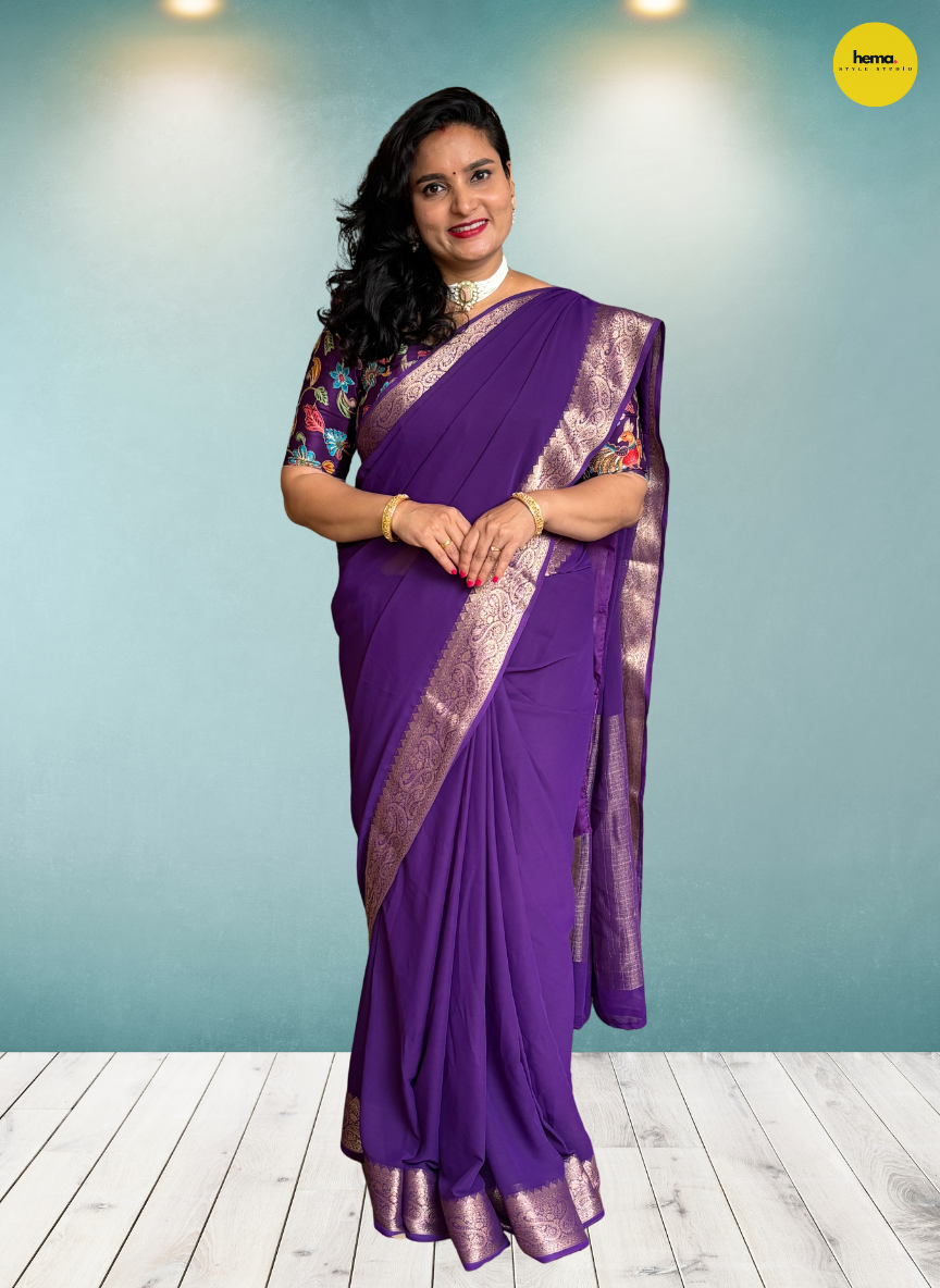 Georgette Chiffon (Self, Mango Border)