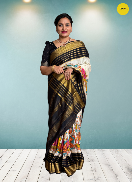 Semi Mysore Crepe (2D, Dancing Doll Kalamkari Print)