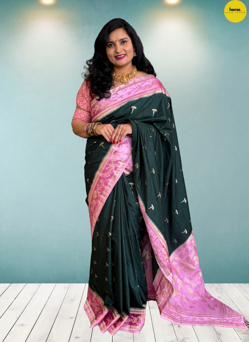 Dola Saree (Floral, Satin Bentex Border)
