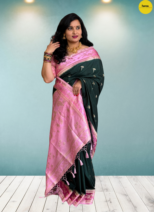 Dola Saree (Floral, Satin Bentex Border)