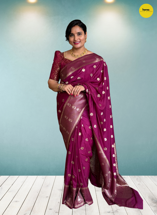 Banarasi Crepe (Floral Motifs and Checks Border)