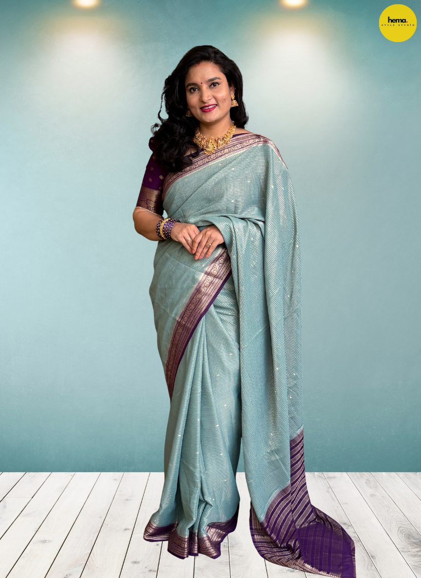 Semi Mysore Crepe (Premium, Checks & Brocade Blouse)