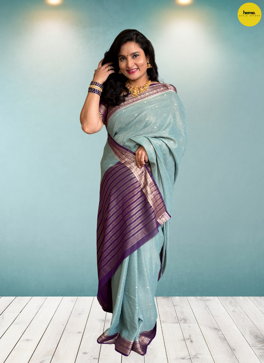 Semi Mysore Crepe (Premium, Checks & Brocade Blouse)