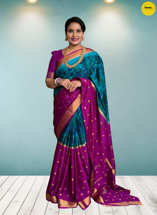 Semi Mysore Crepe (Half & Half, Kalamkari Design)