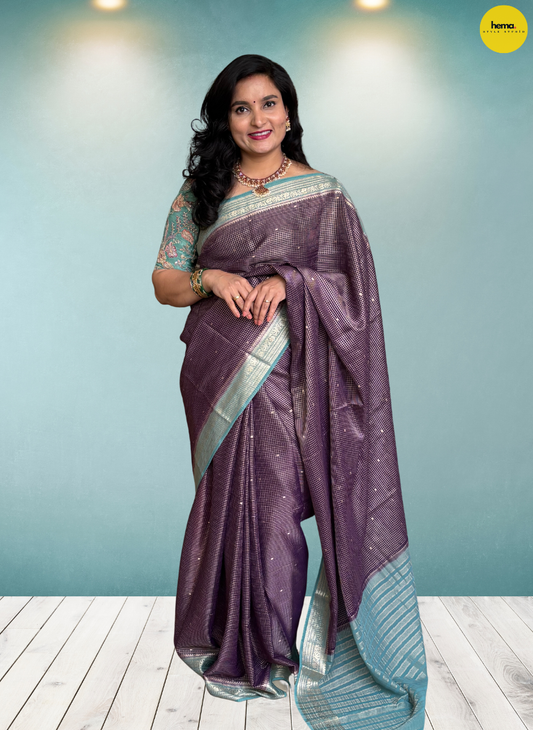 Semi Mysore Crepe (Premium, Checks & Brocade Blouse)