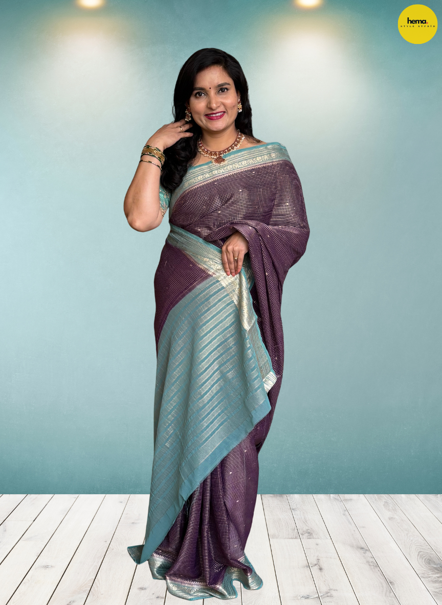 Semi Mysore Crepe (Premium, Checks & Brocade Blouse)