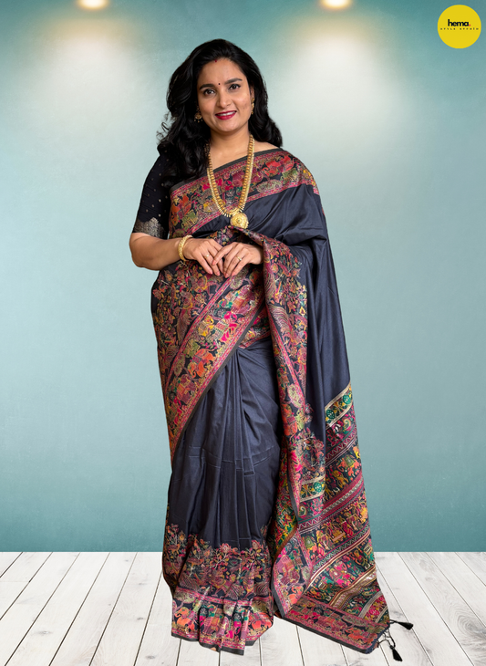 Pashmina Saree (Marching Elephants and Peacock)