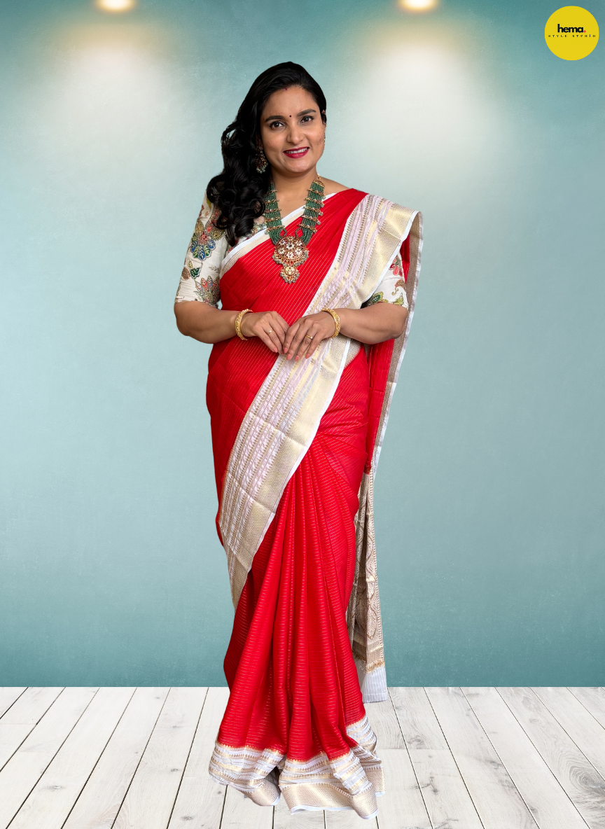 Semi Mysore Crepe (Horizontal Lines with Grand Pallu)